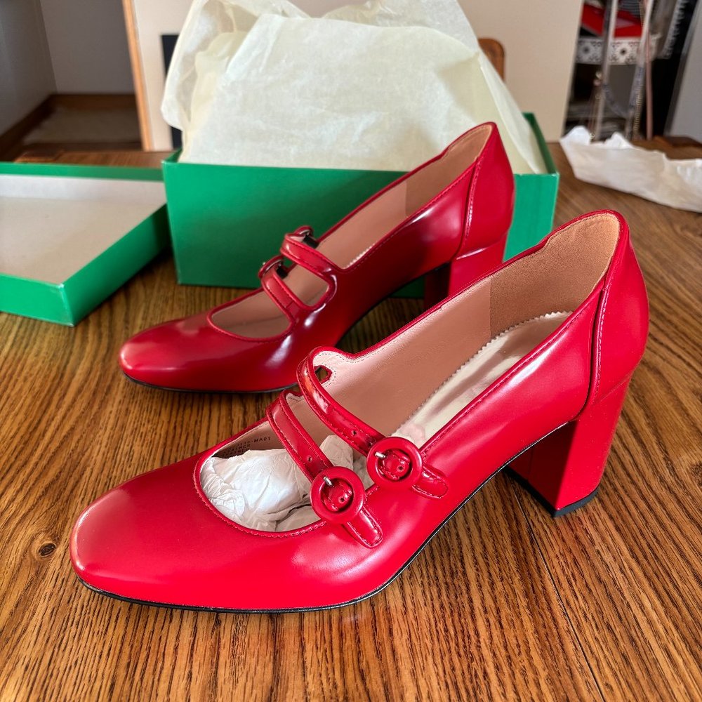 J Crew double-strap heels in Italian spazzolato leather